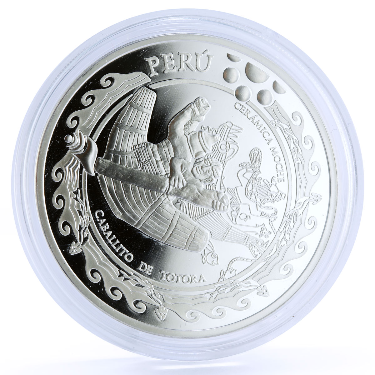 Peru 1 sol Ibero America Indians Sailing Moche Ceramic proof silver coin 2002