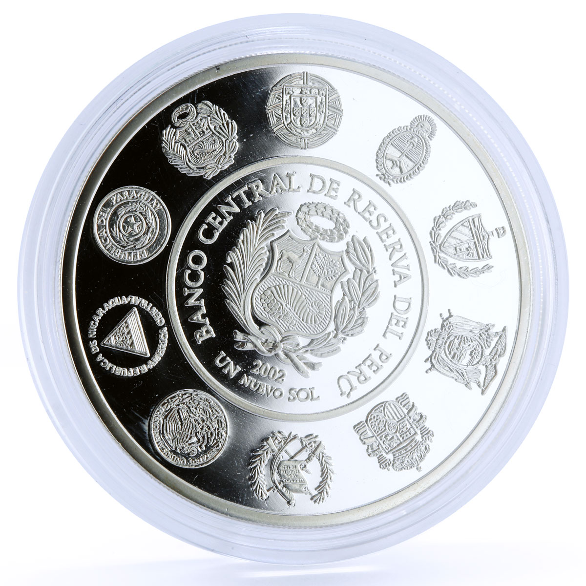 Peru 1 sol Ibero America Indians Sailing Moche Ceramic proof silver coin 2002