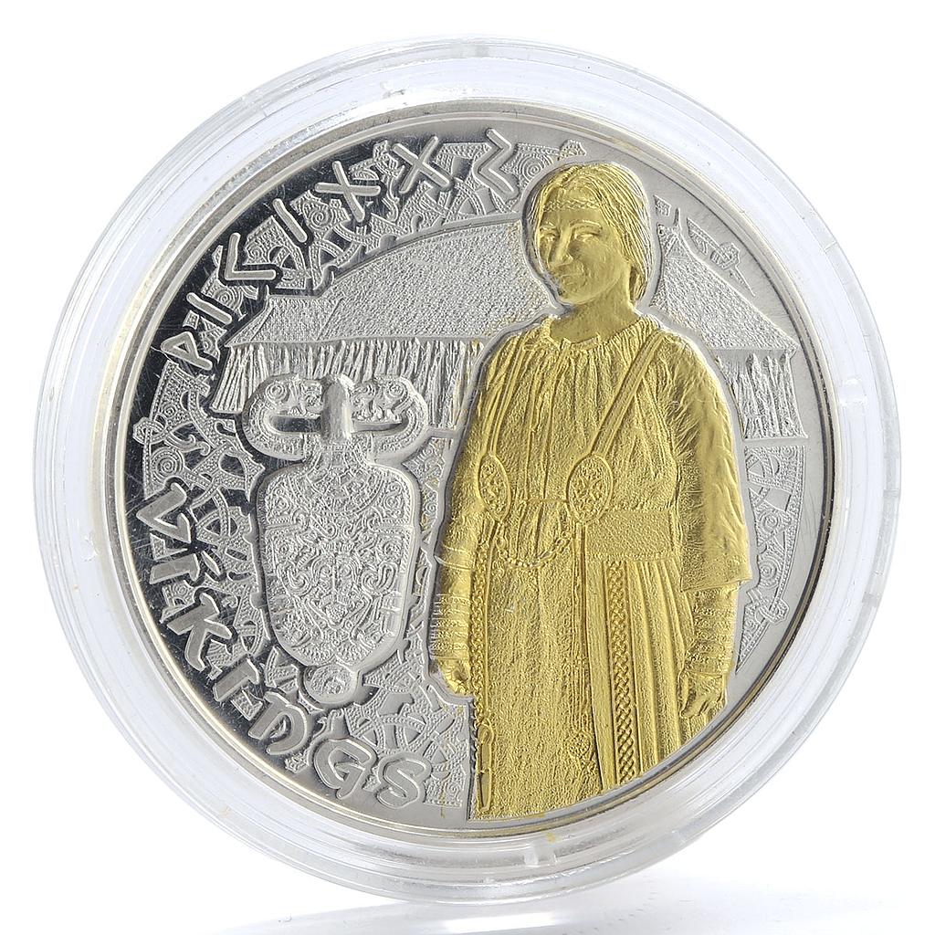 Andorra 10 dinars Female Viking Warrior gilded silver coin 2008