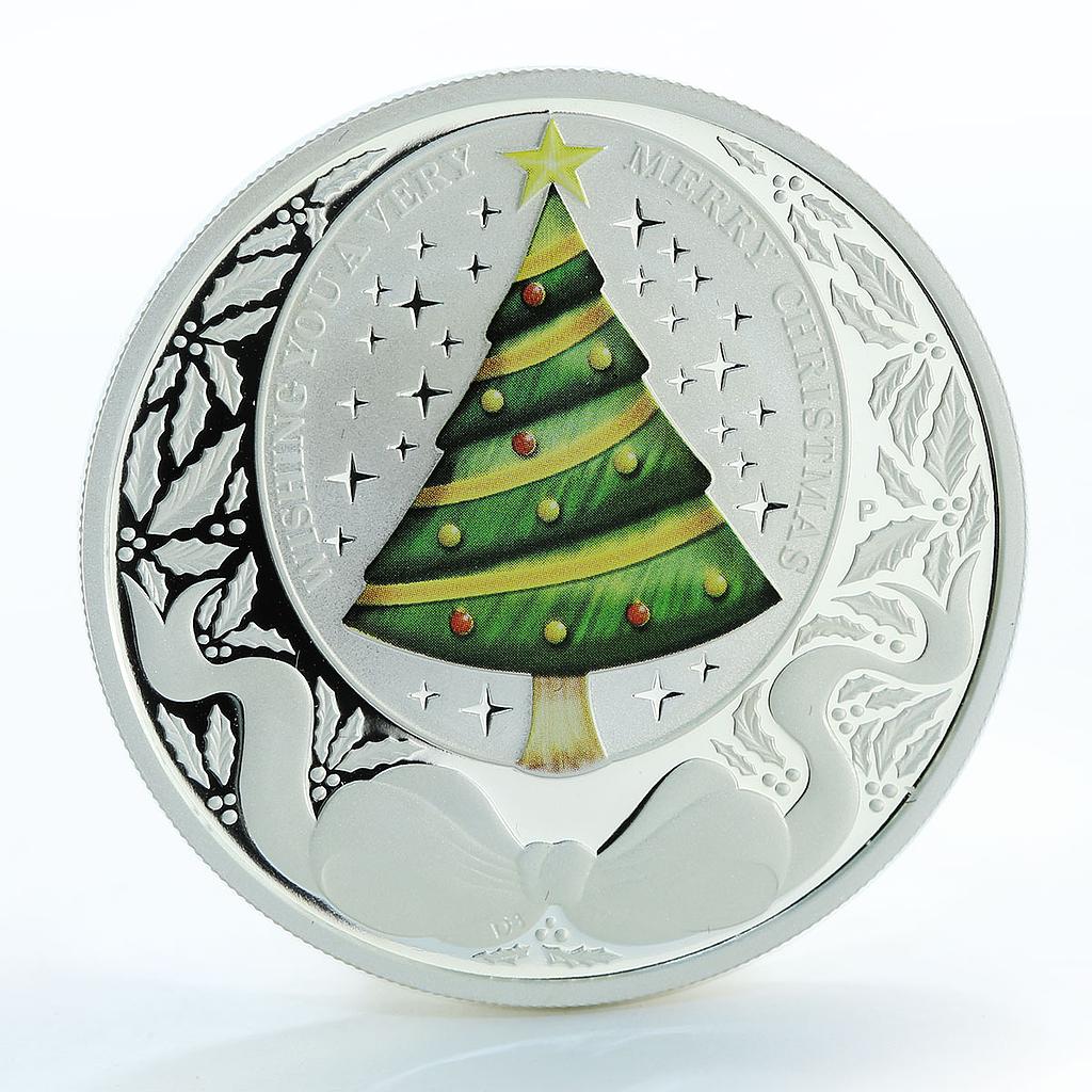 Tuvalu 1 dollar Merry Christmas Happy New Year Christmas Tree silver coin 2008