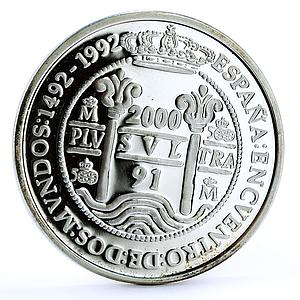 Spain 2000 pesetas Encounter of Two Worlds Juan Carlos I proof silver coin 1991