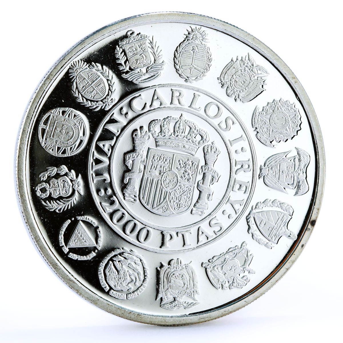 Spain 2000 pesetas Encounter of Two Worlds Juan Carlos I proof silver coin 1991