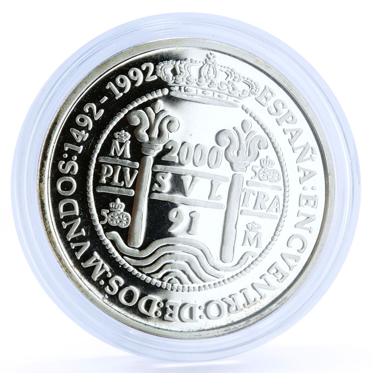 Spain 2000 pesetas Encounter of Two Worlds Juan Carlos I proof silver coin 1991