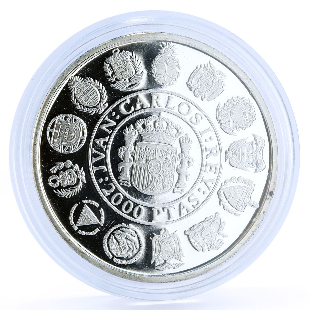 Spain 2000 pesetas Encounter of Two Worlds Juan Carlos I proof silver coin 1991