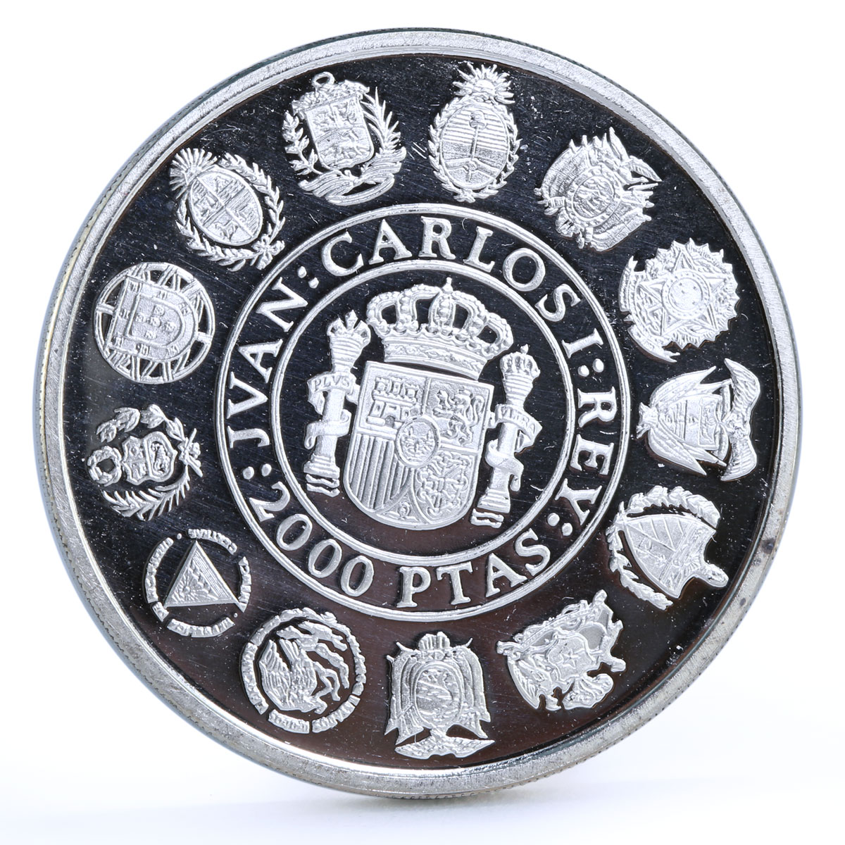 Spain 2000 pesetas Encounter of Two Worlds Juan Carlos I proof silver coin 1991