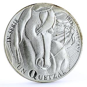 Guatemala 1 quetzal Ibero American Man Horse Animals Fauna silver coin 2000