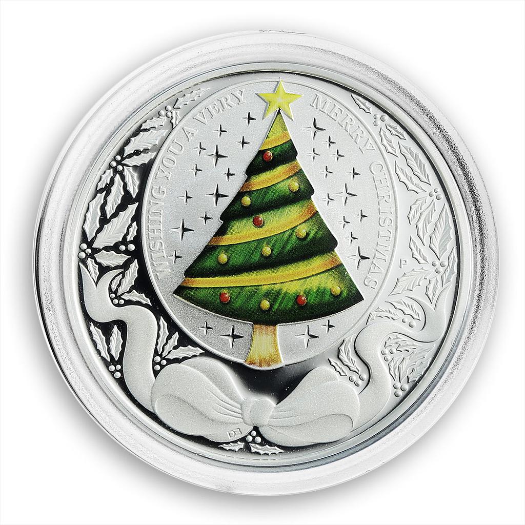 Tuvalu 1 dollar Merry Christmas Happy New Year Christmas Tree silver coin 2008