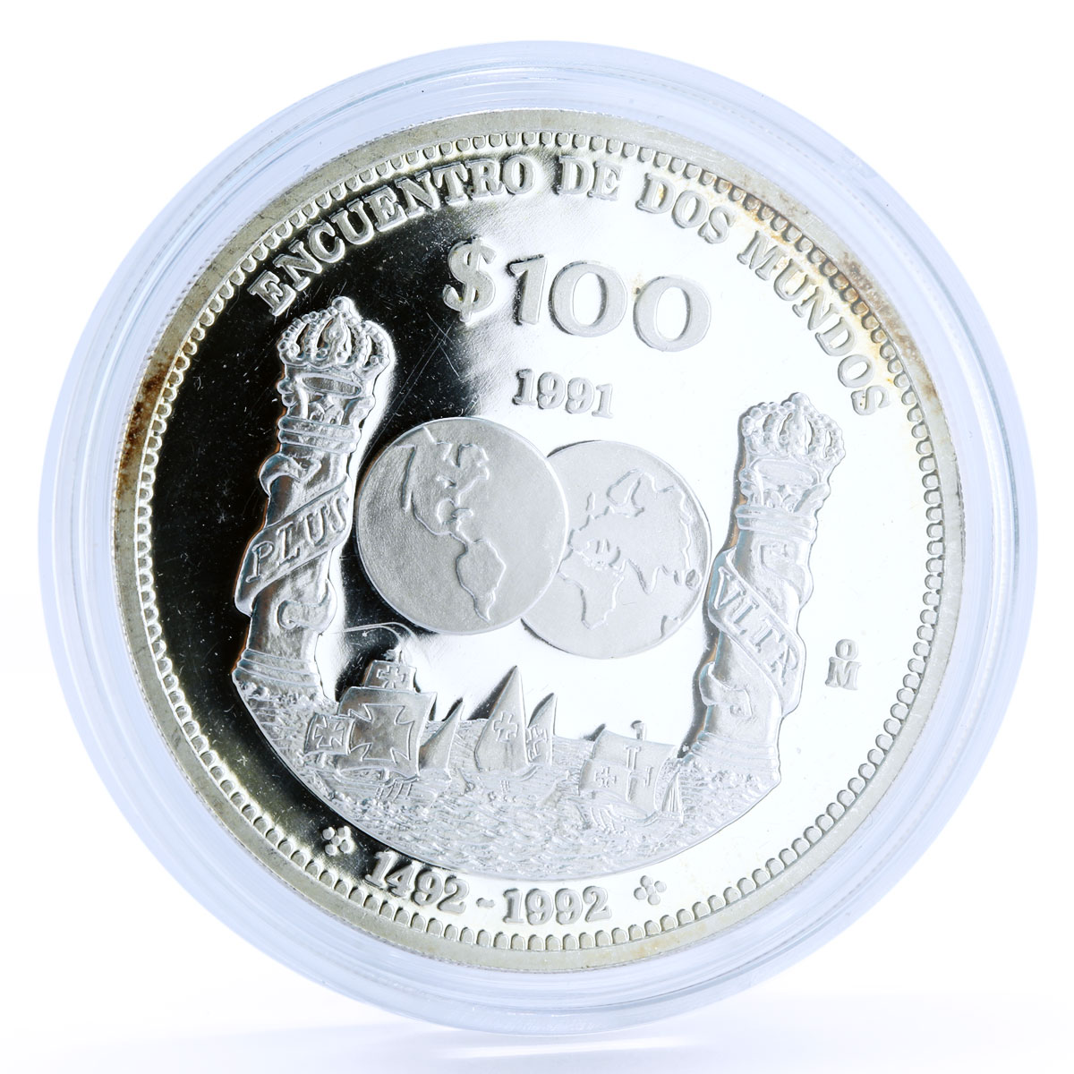 Mexico 100 pesos Ibero America Encounter of Two Worlds Ships silver coin 1991