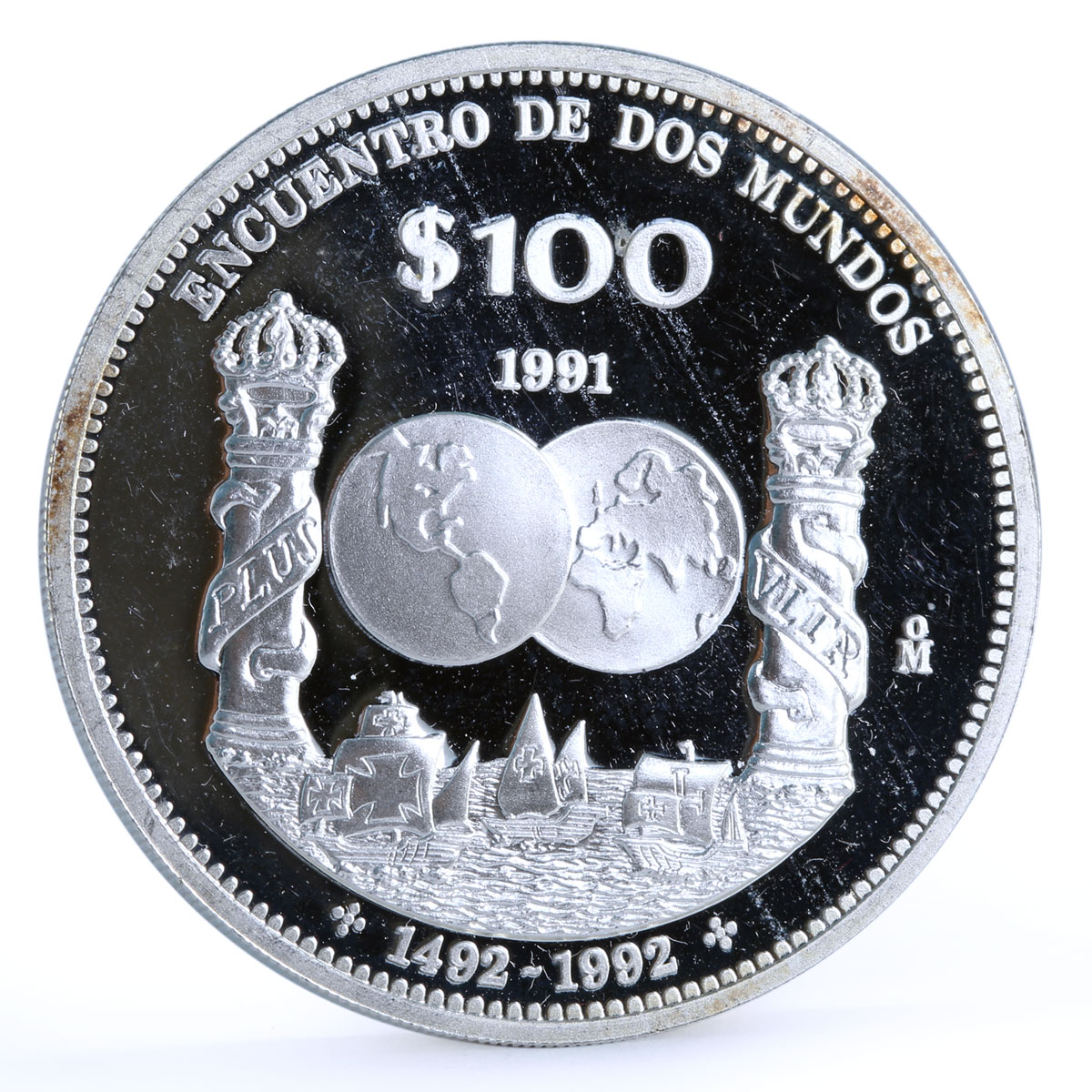 Mexico 100 pesos Ibero America Encounter of Two Worlds Ships silver coin 1991