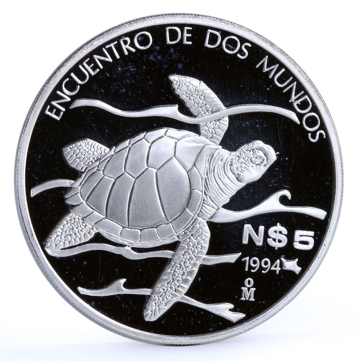 Mexico 5 pesos Pacific Ridley Sea Turtle proof silver coin 1994