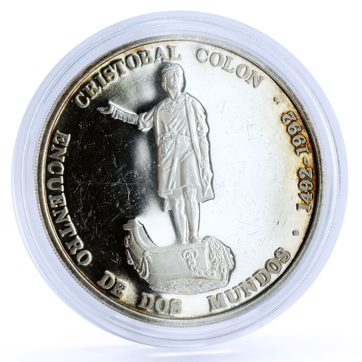 Venezuela 1100 bolivares Columbus Cristobal Colon Statue proof silver coin 1992