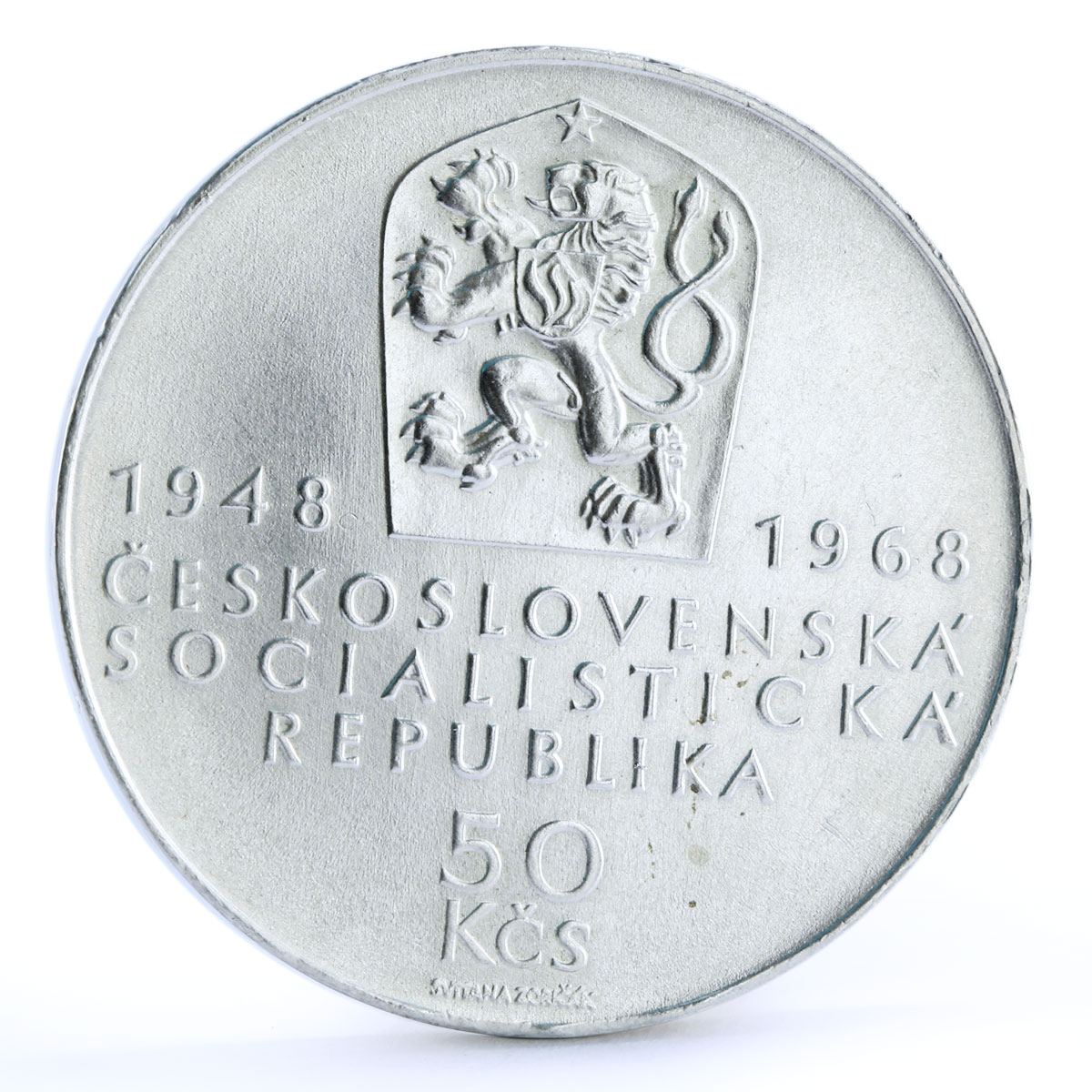 Czechoslovakia 50 korun 50th Jubilee of Independence Freedom silver coin 1968