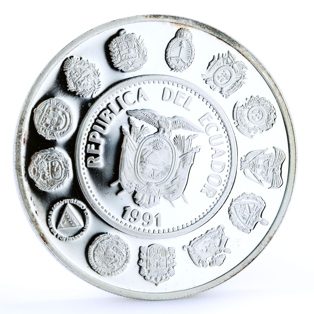 Ecuador 5000 sucres Columbus Seafaring Ships Clippers proof silver coin 1991