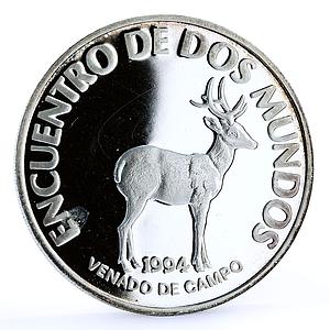 Uruguay 200 pesos Ibero America Pampas Deer Fauna Animals proof silver coin 1994