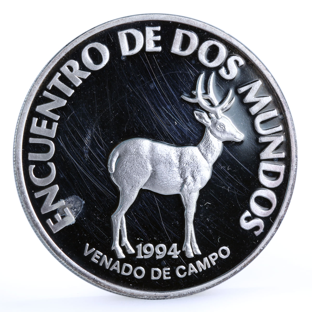 Uruguay 200 pesos Ibero America Pampas Deer Fauna Animals proof silver coin 1994