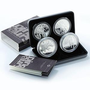 Tuvalu 5 dollars Dinosaur Series Four Silver Proof Coins Set 2 oz 2002