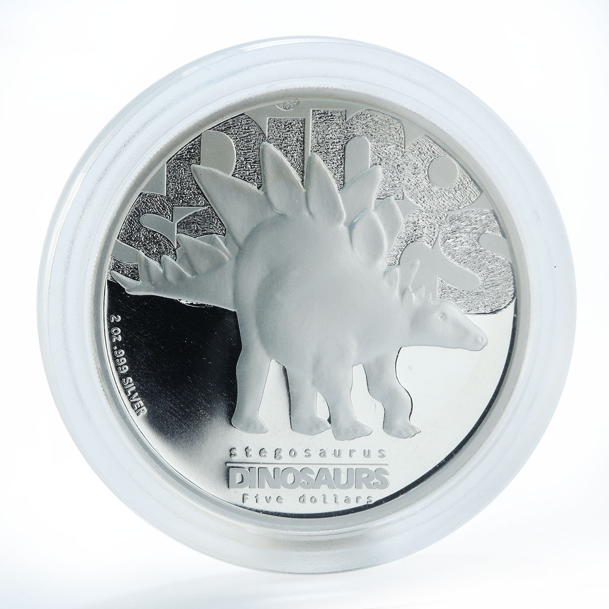 Tuvalu 5 dollars Dinosaur Series Stegosaurus Silver Proof Coins 2 oz 2002