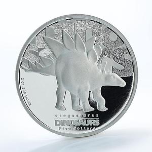 Tuvalu 5 dollars Prehistoric Animals Stegosaurus Dinosaur Fauna silver coin 2002