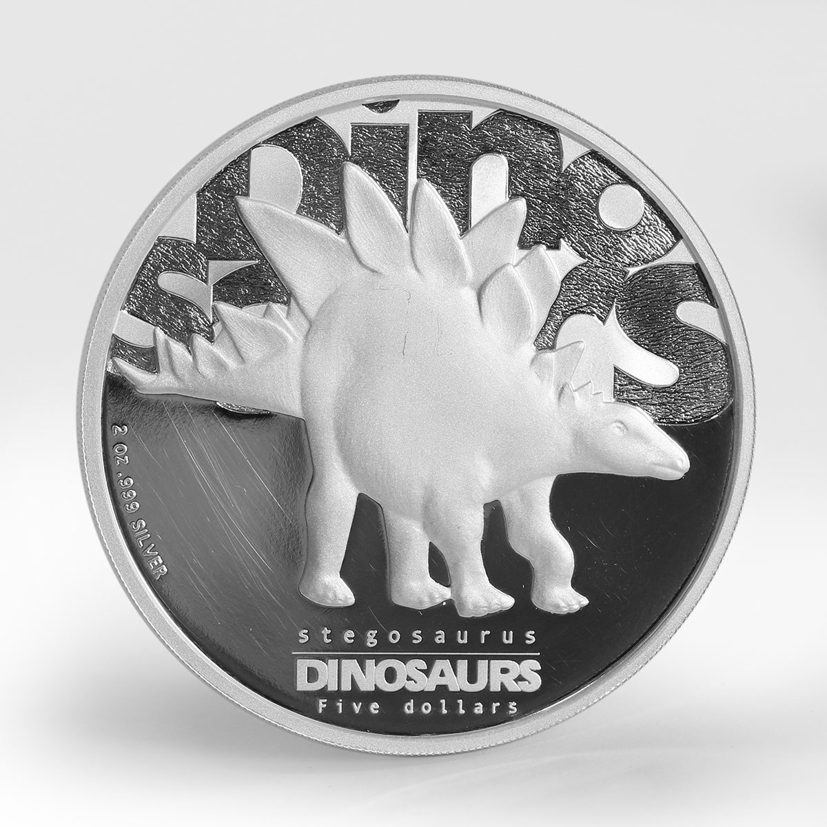 Tuvalu 5 dollars Stegosaurus Dinosaurs series 2 oz silver proof coin 2002