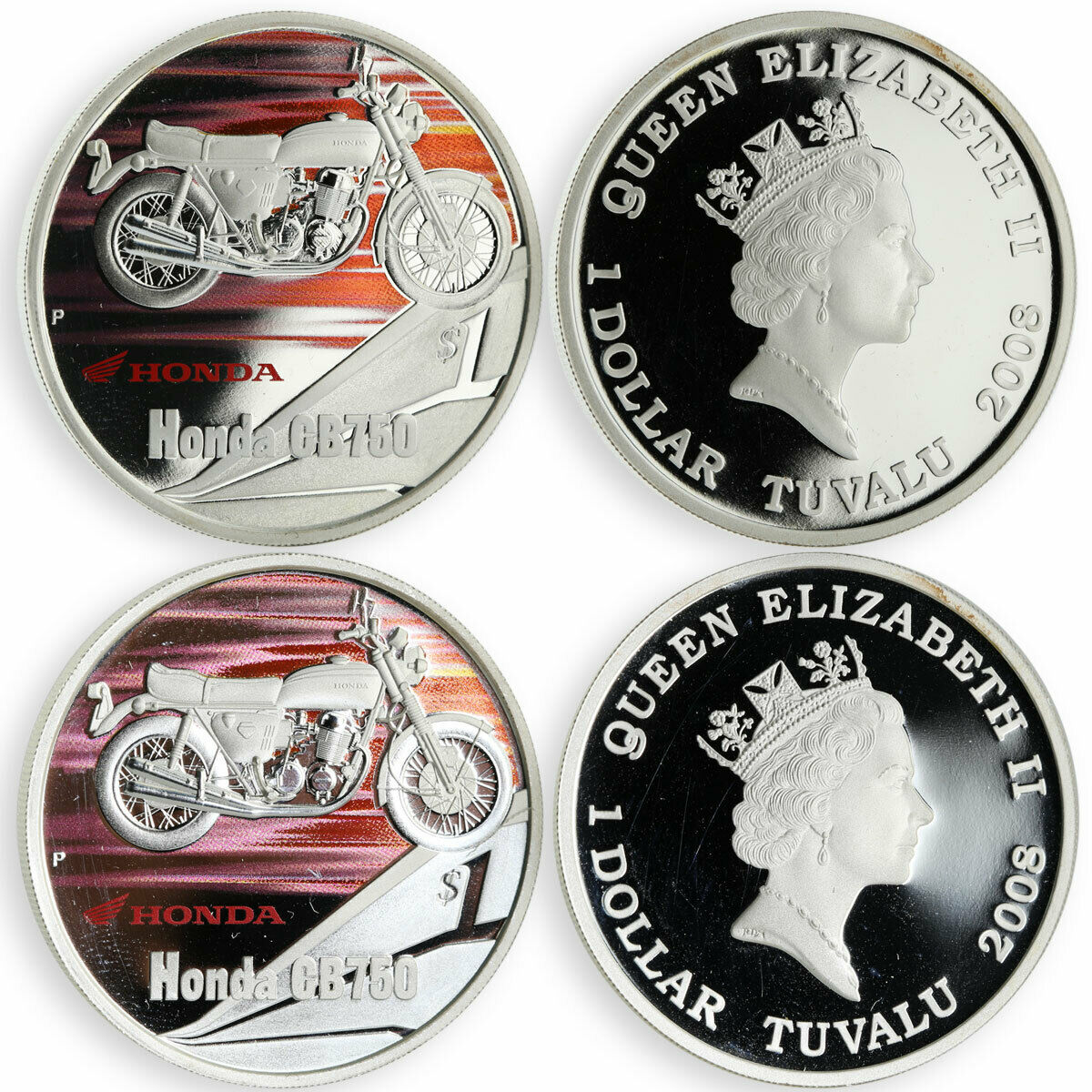 Tuvalu set of 5 coins Retro motorcycle series silver colorized 2008