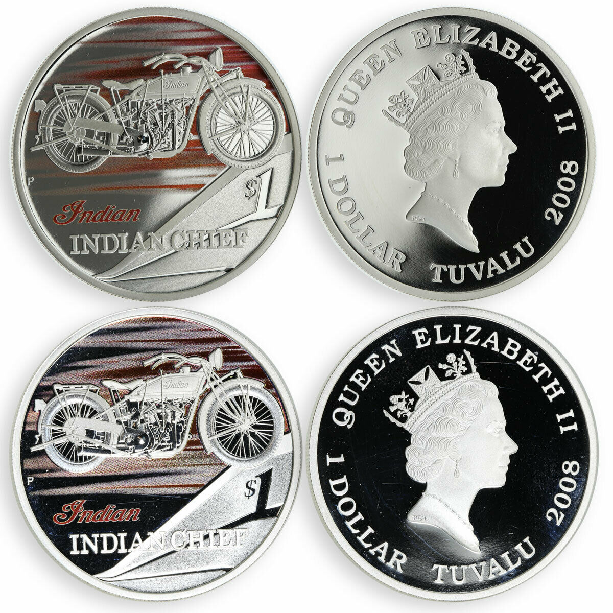 Tuvalu set of 5 coins Retro motorcycle series silver colorized 2008