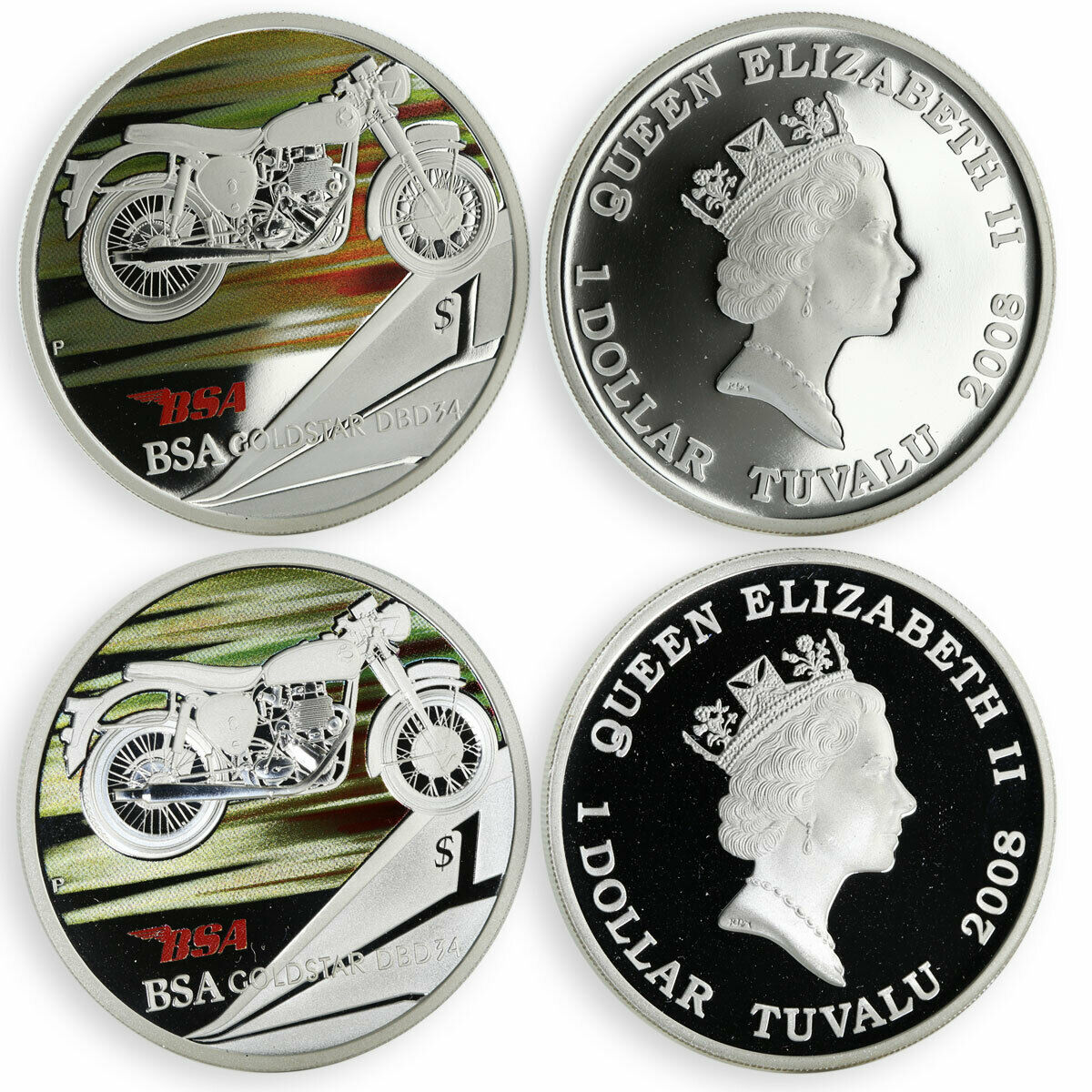 Tuvalu set of 5 coins Retro motorcycle series silver colorized 2008