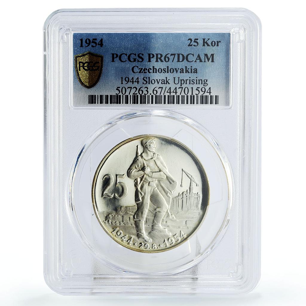 Czechoslovakia 25 korun 10 Years of Slovak Uprising PR67 PCGS silver coin 1954