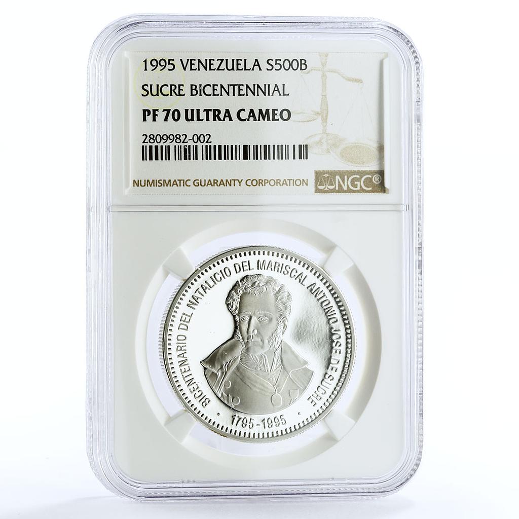 Venezuela 500 bolivares Birth of General Antonio Sucre PF70 NGC silver coin 1995