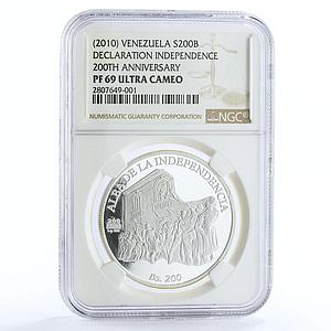 Venezuela 200 bolivares 200 Years of Independence PF69 NGC silver coin 2010