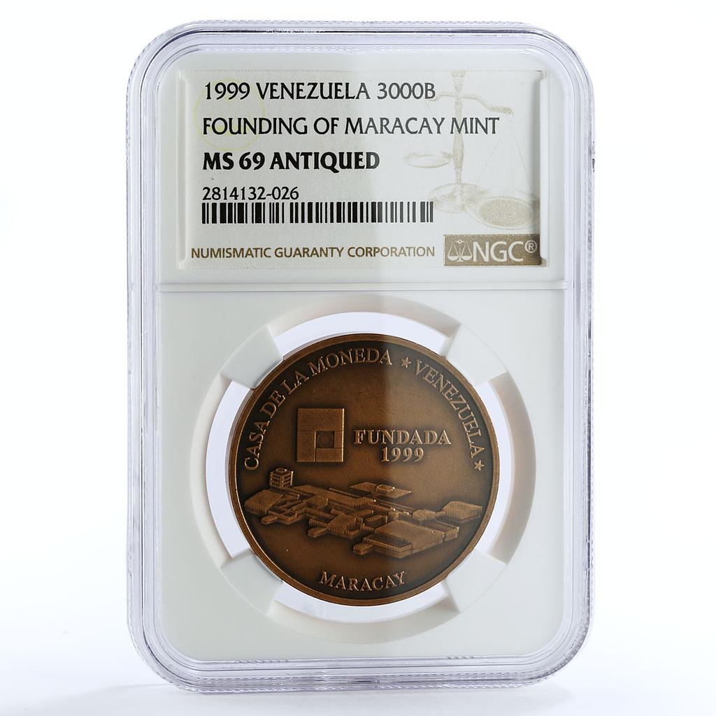 Venezuela 3000 bolivares Mint House Complex Bank MS69 NGC bronze coin 1999