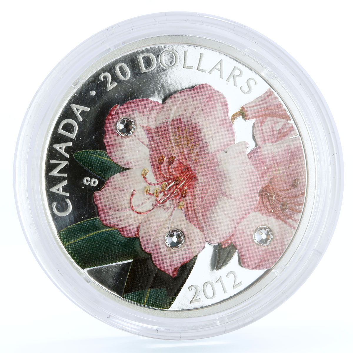 Canada 20 dollars Flora Rhododendron Flower colored proof silver coin 2012