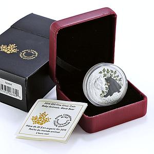 Canada 20 dollars Endangered Wildlife Black Bear Fauna colored silver coin 2015