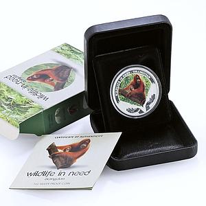 Tuvalu 1 dollar Conservation Wildlife Orangutan Monkey Fauna silver coin 2011