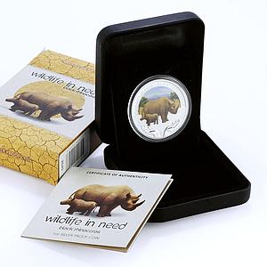 Tuvalu 1 dollar Conservation Wildlife Black Rhinoceros Fauna silver coin 2012