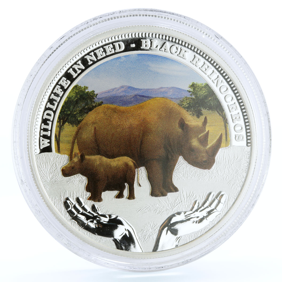 Tuvalu 1 dollar Endangered Wildlife Rhinoceros Fauna colored silver coin 2012