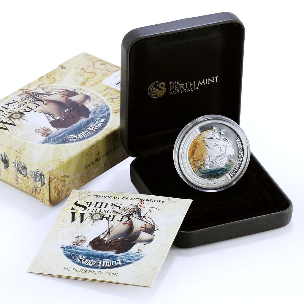 Tuvalu 1 dollar Santa Maria Ship Clipper Seafaring colored silver coin 2011