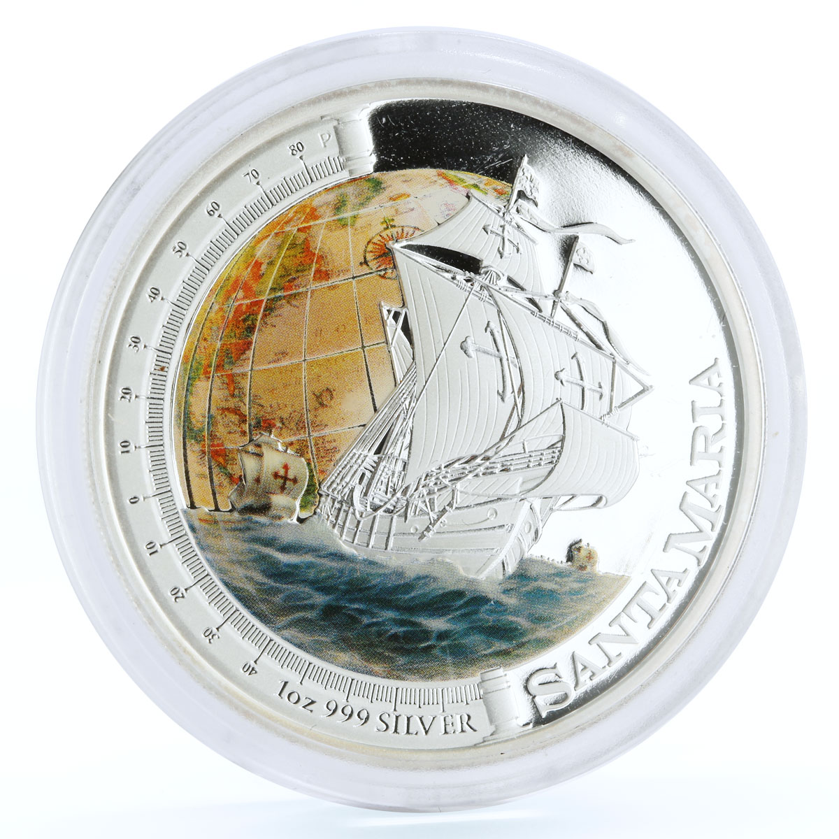 Tuvalu 1 dollar Santa Maria Ship Clipper Seafaring colored silver coin 2011