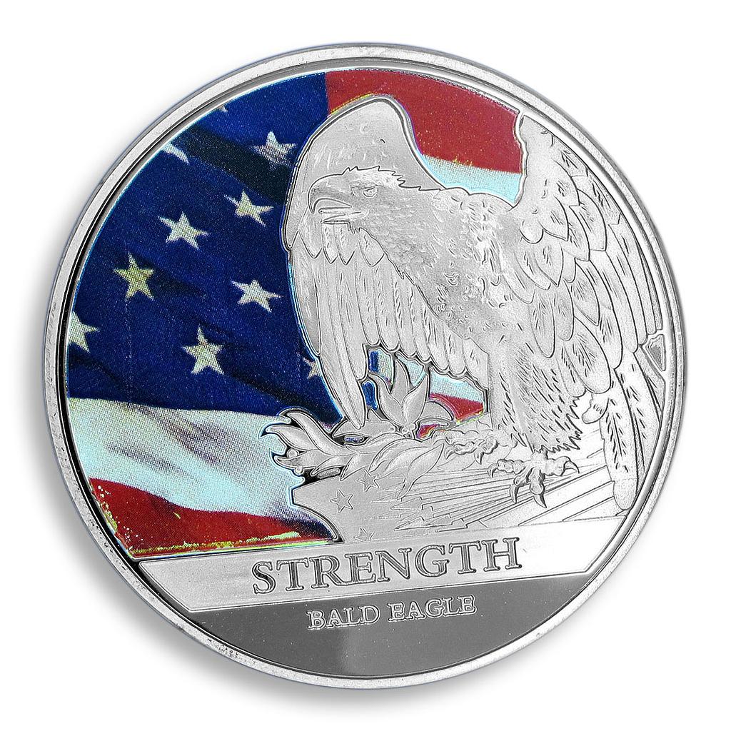 American Strength Freedom, USA, Colorized Silver Coin, Eagle, Flag, Token