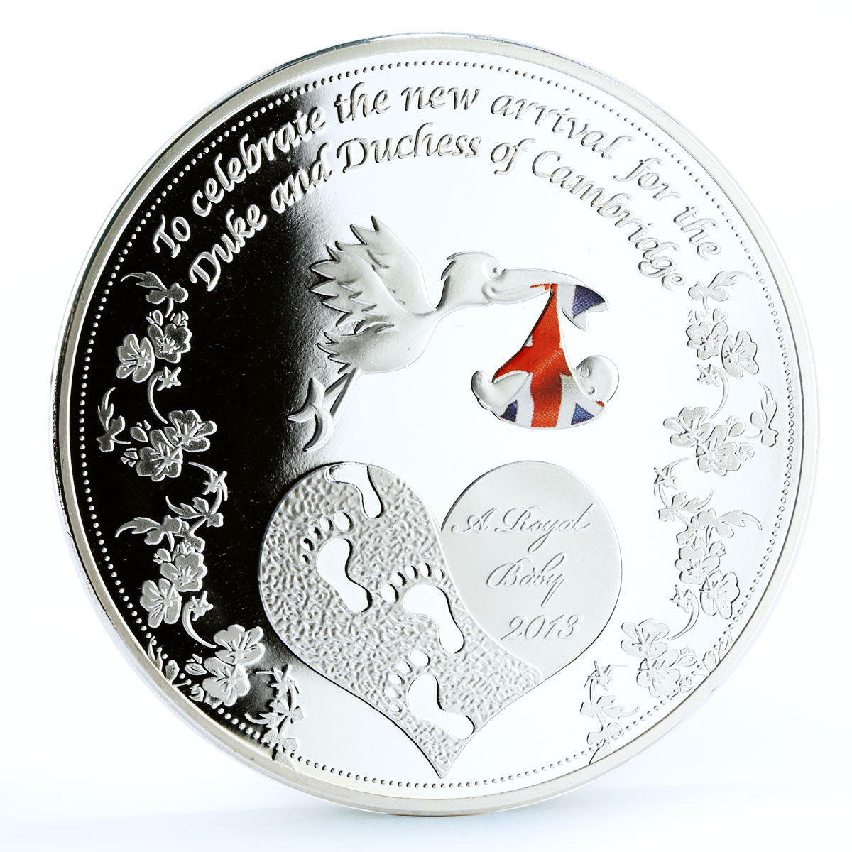 Ghana 1 cedi The Royal Baby Stork Bird proof colored silverplated Cu coin 2013