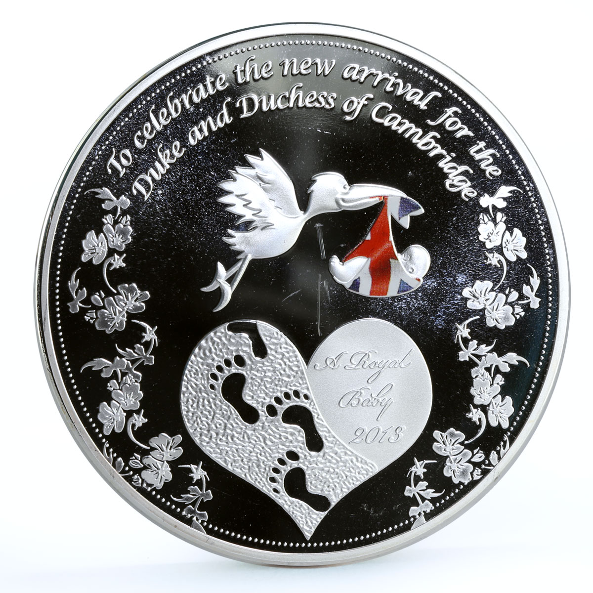 Ghana 1 cedi The Royal Baby Stork Bird proof colored silverplated Cu coin 2013