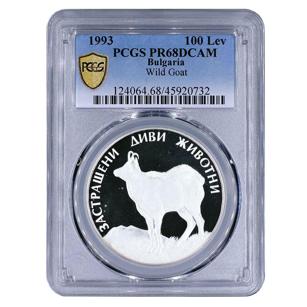 Bulgaria 100 leva Endangered Wildlife Wild Goat Fauna PR68 PCGS silver coin 1993