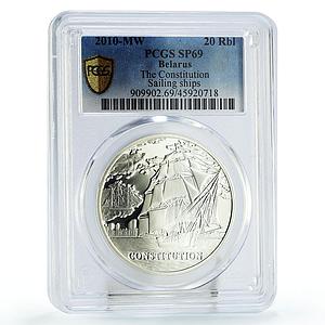Belarus 20 rubles Constitution Ship Clipper SP69 PCGS hologram silver coin 2010
