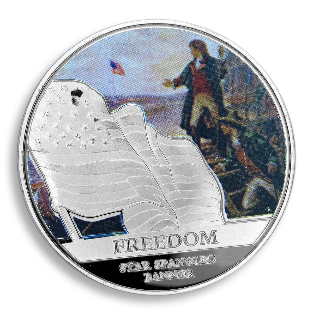 American Strength Freedom, USA, Colorized Silver Coin, Eagle, Flag, Token