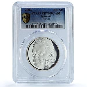 Slovakia 200 korun 100 Years Economist Imrich Karvas PR70 PCGS silver coin 2003