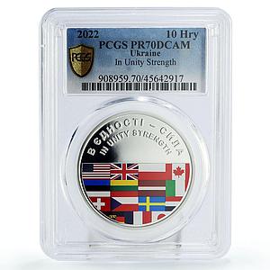 Ukraine 10 hryvnias In Unity Strength Countries Flags PR70 PCGS silver coin 2022