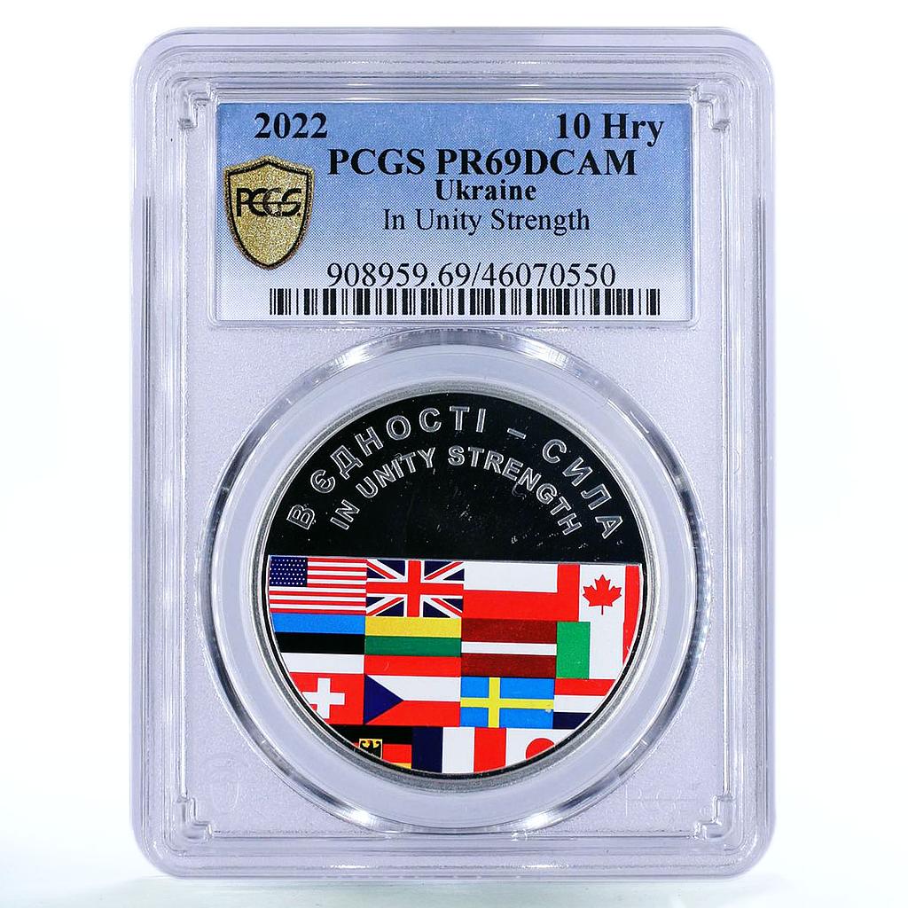 Ukraine 10 hryvnias In Unity Strength Countries Flags PR69 PCGS silver coin 2022