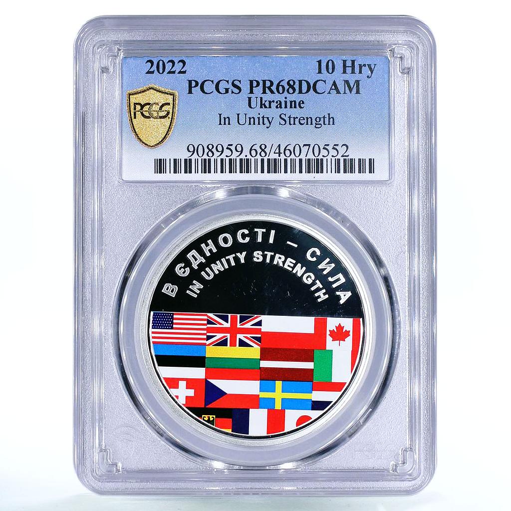 Ukraine 10 hryvnias In Unity Strength Countries Flags PR68 PCGS silver coin 2022