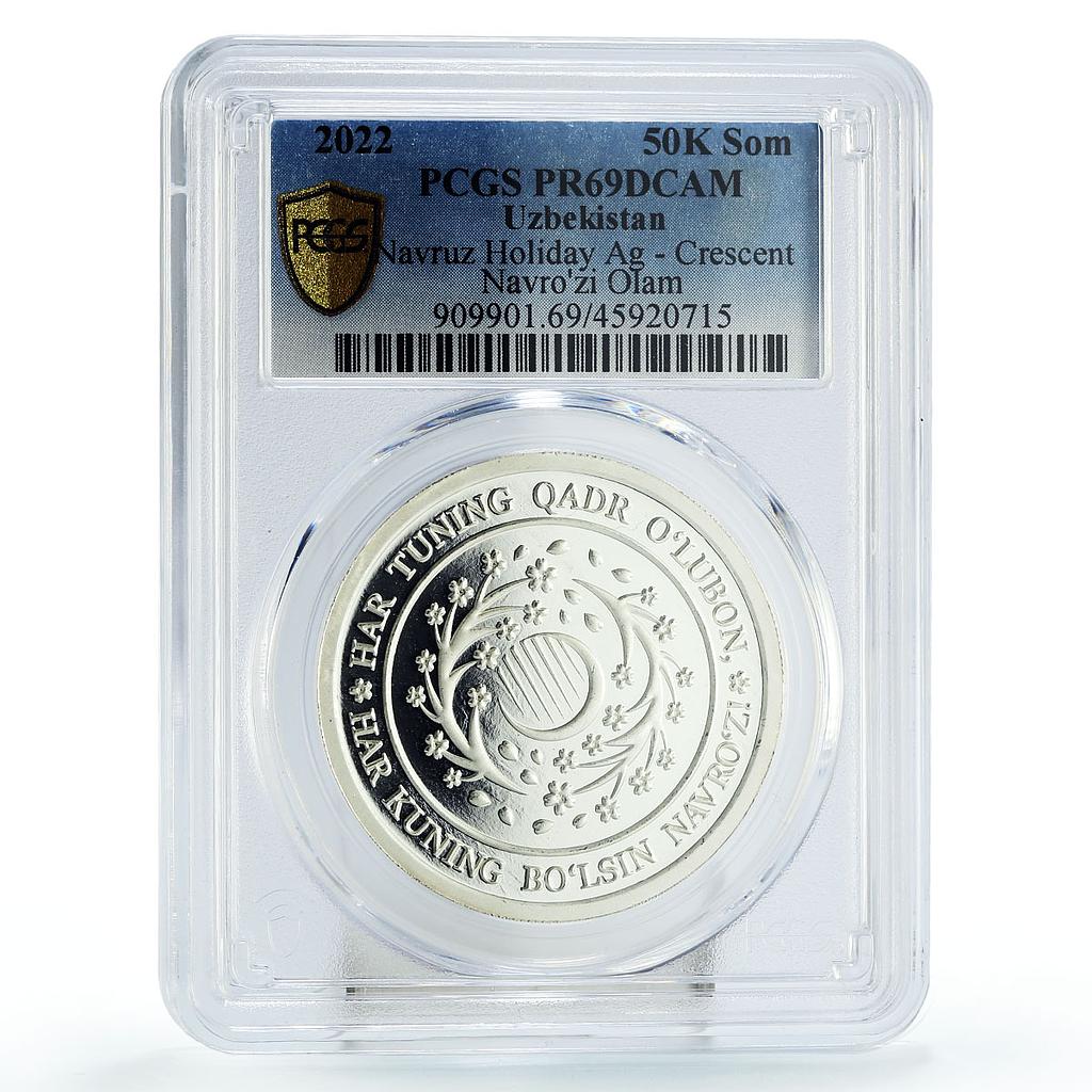 Uzbekistan 50000 som Traditional Navruz Holiday Crescent PR69 PCGS Ag coin 2022