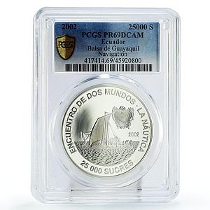 Ecuador 25000 sucres Balsawood Sailing Raft Ship PR69 PCGS silver coin 2002