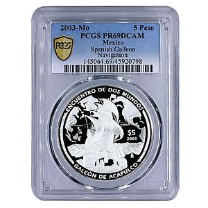 Mexico 5 pesos Acapulco Galleon Ship Clipper PR69 PCGS proof silver coin 2003